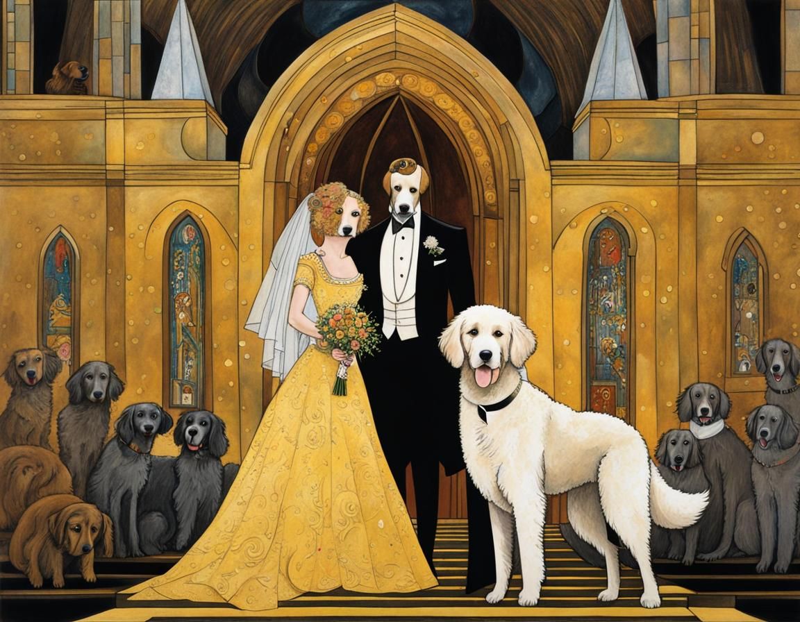 Poodle and golden retriever at a wedding #2