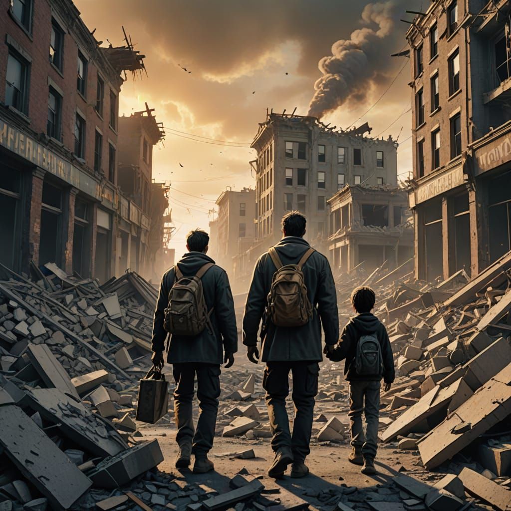 Post-Apocalyptic Father and Son in Anime Style