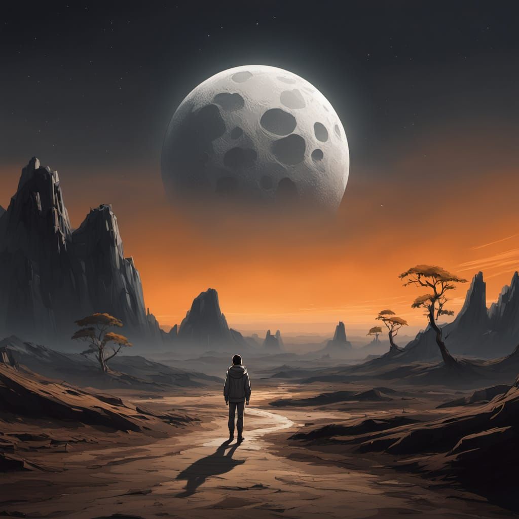 Golden Moon Cradle with Solitary Figure