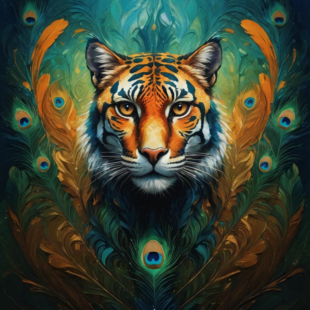 Peacock Goddess Portrait in Abstract Expressionism