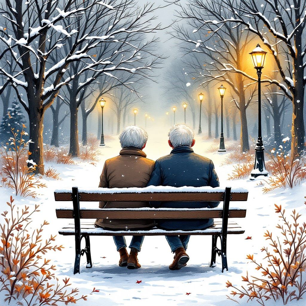 Winter Couple in Whimsical Watercolor Illustration