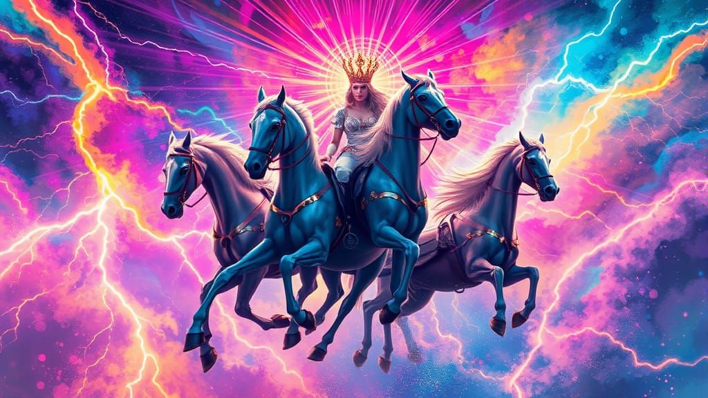 Queen of Light's Cosmic Chariot in Polychromatic Style