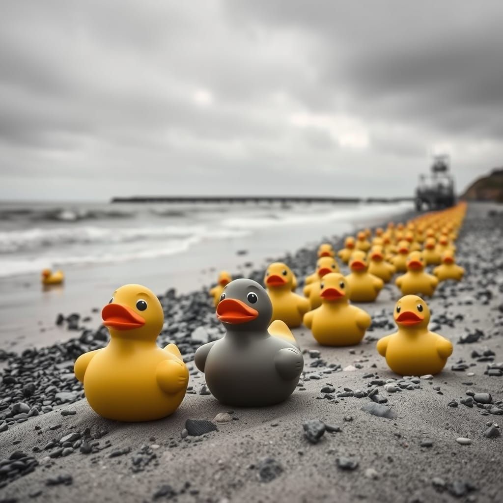 Rubber Ducks Storm Omaha Beach in a Vibrant Pop Art Style