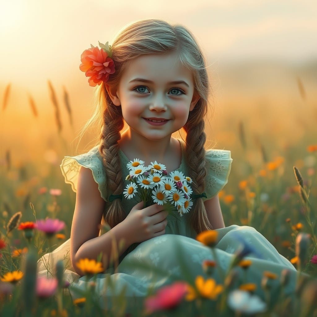 Enchanting Young Girl in a Field of Wildflowers