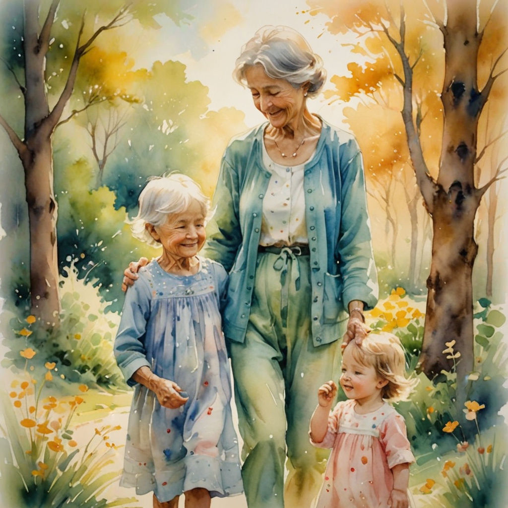 Family Portrait in Impressionistic Watercolor Style