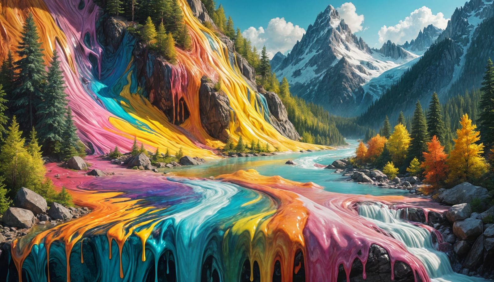 Melting Mountain Landscape in Vibrant, Iridescent Hues