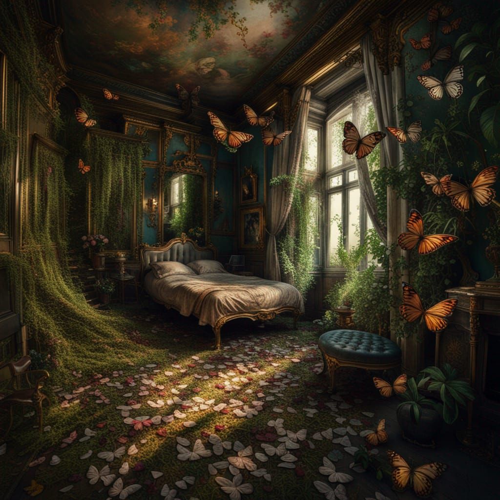 Derelict French Boudoir: Butterflies and Foliage