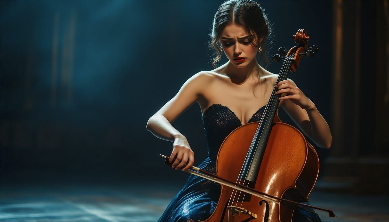 Passionate Cellist in Dramatic Lighting