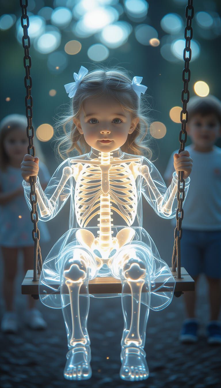 Crystal Girl on Swing in See-Through Realism Style