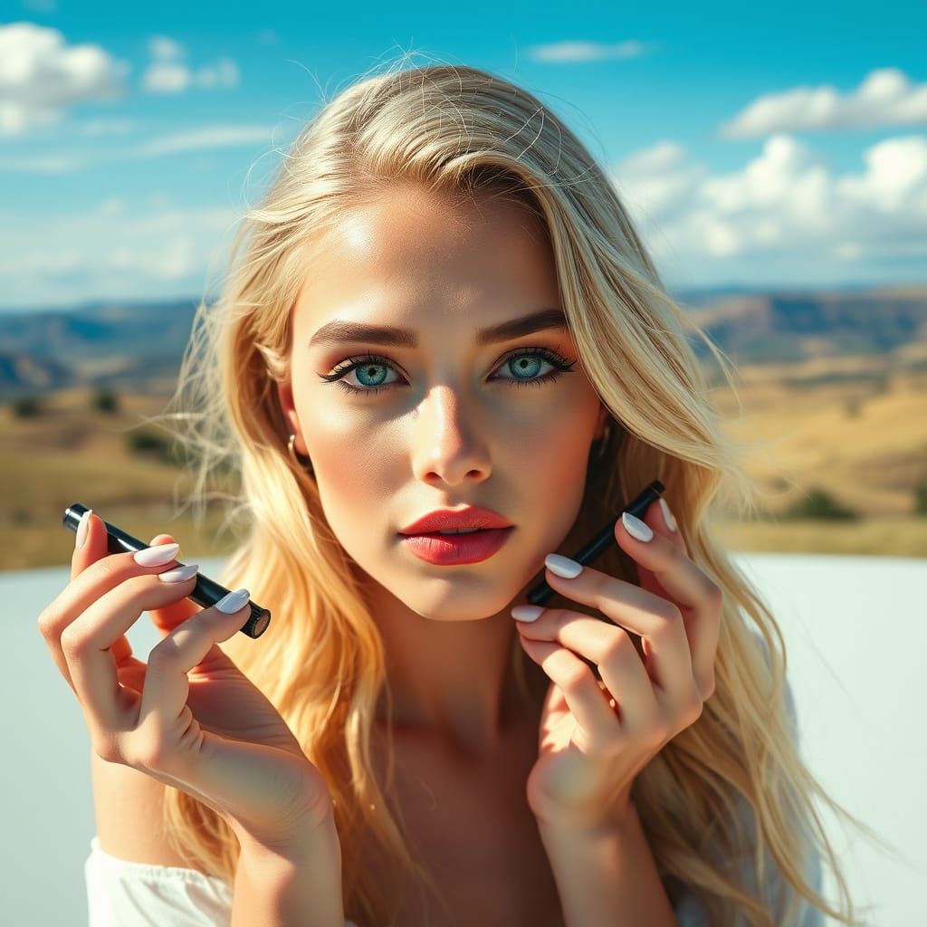 Hyperrealistic Portrait of a Beautiful Woman with Cosmetics