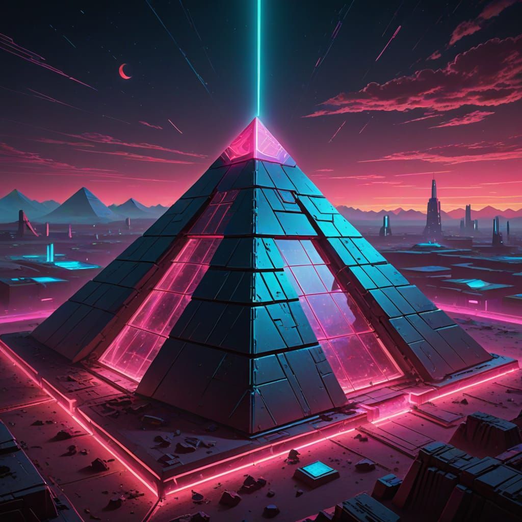 Gemstone Pyramid Under Crimson Moon