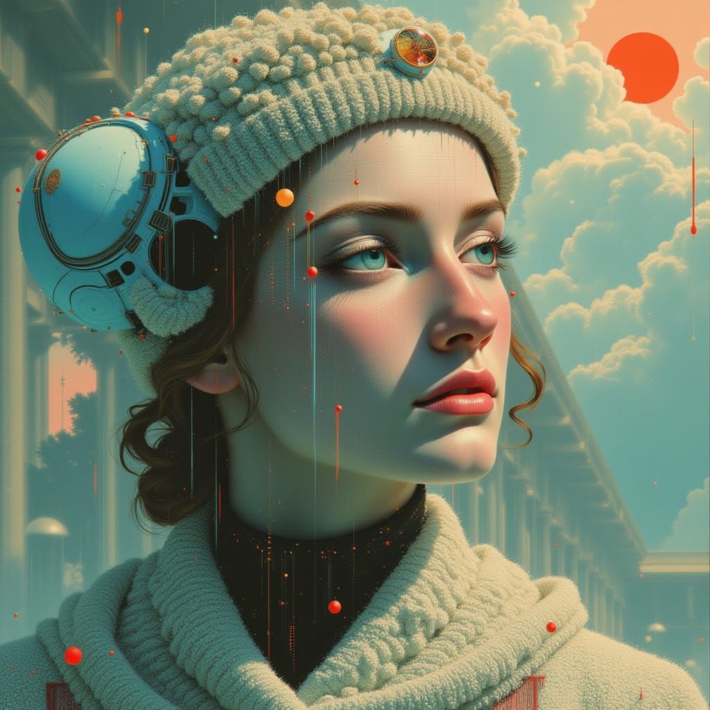 Retro Sci-Fi Portrait in Corrupted Fresco Style