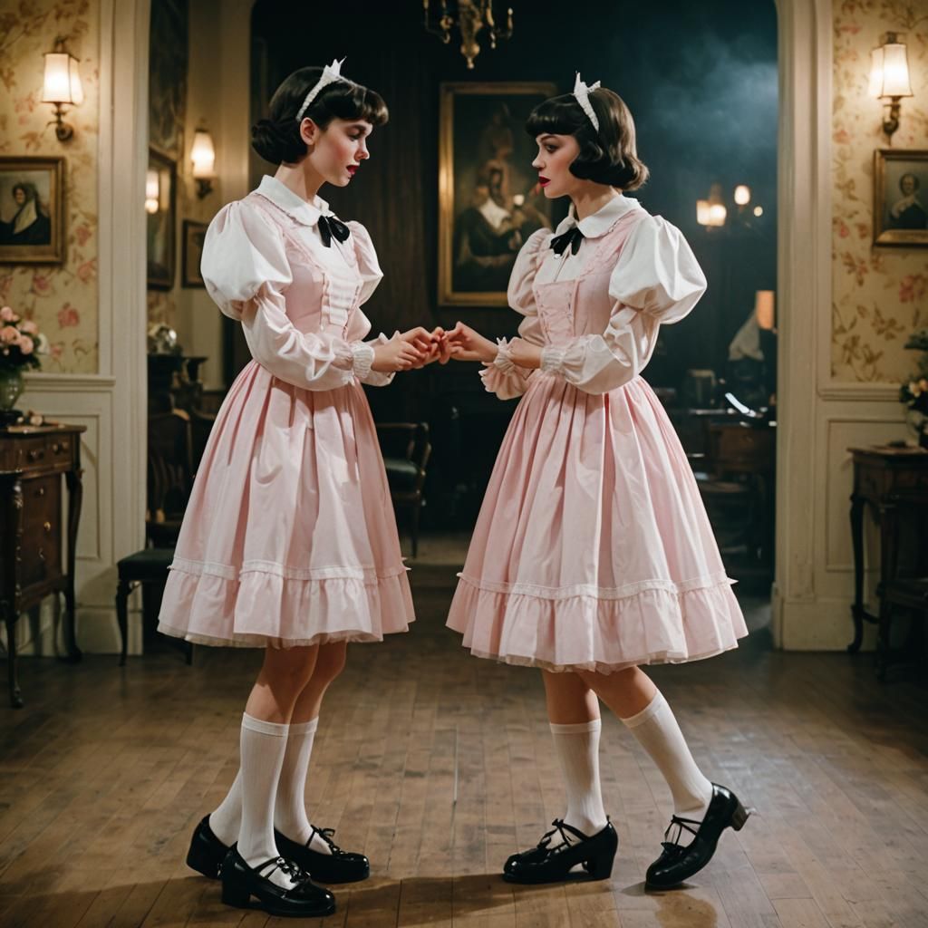 Girls Dancing and Kissing in Film Noir Style