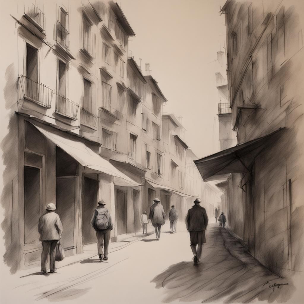 Pencil Wash Street Scene Illustration
