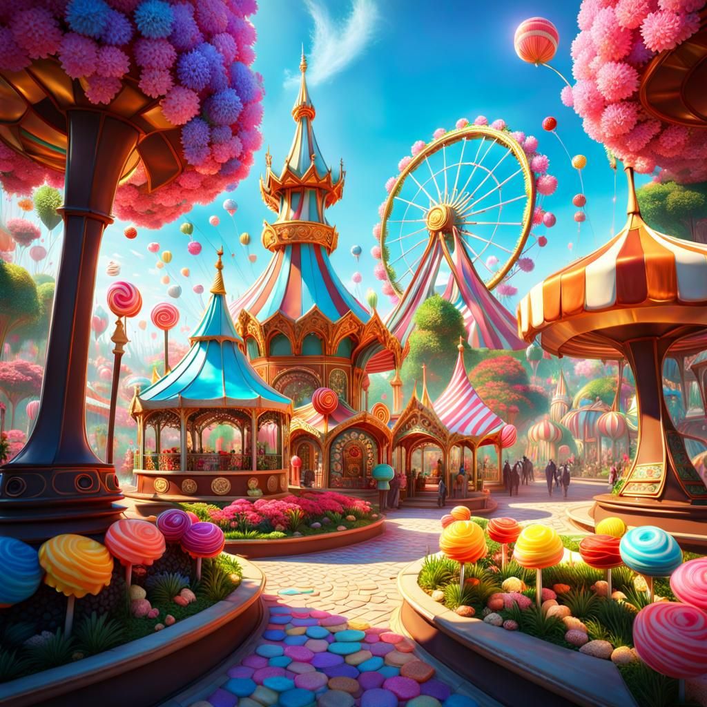 Magical Candy Amusement Park with Sweet Creations