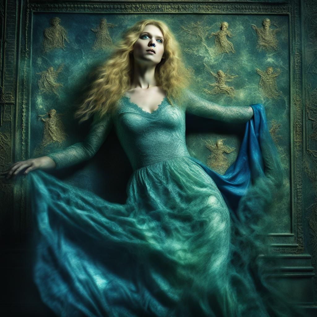 Intaglio Woman in Blue-Green Spotlight
