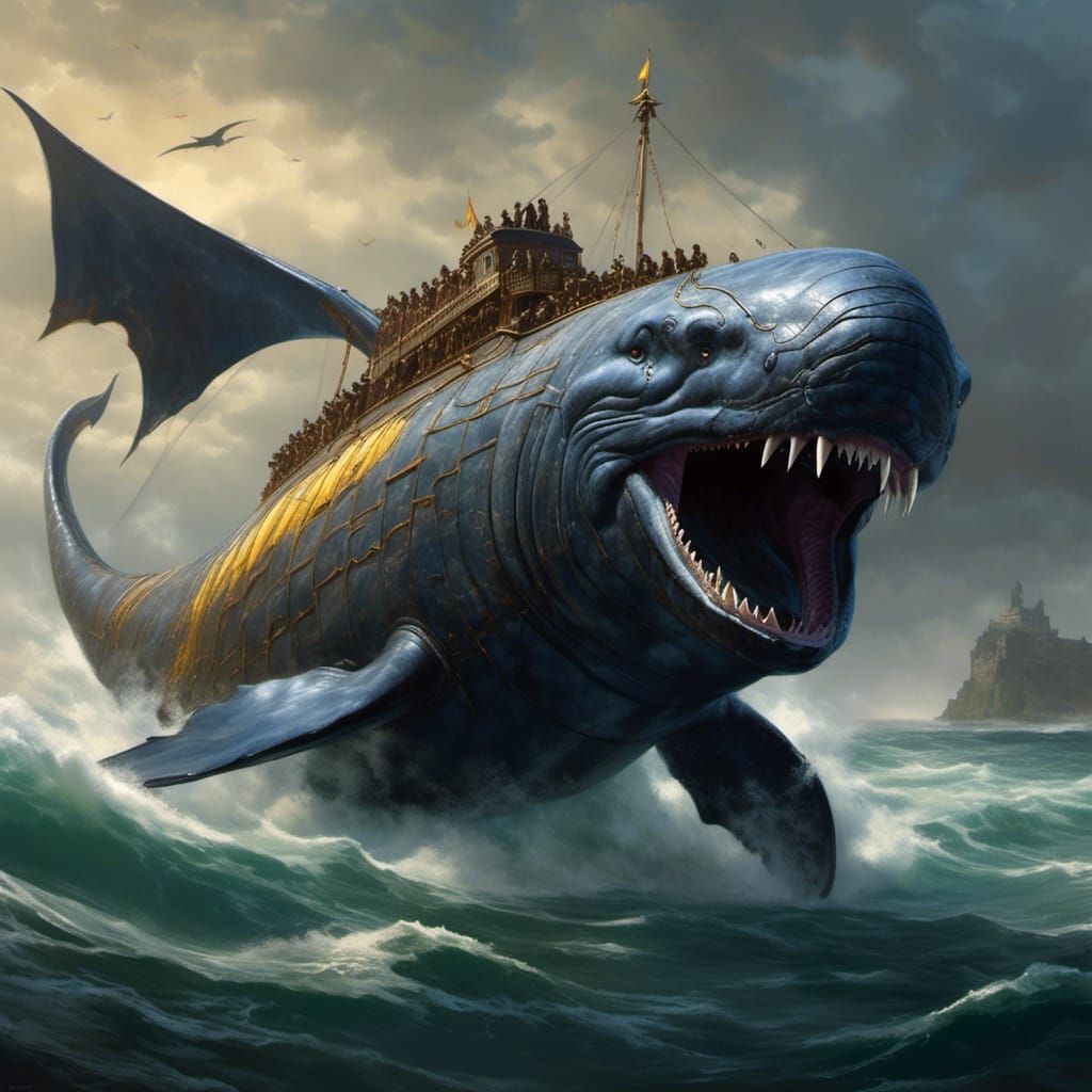Golden Leviathan Whale in Dark Fantasy Style