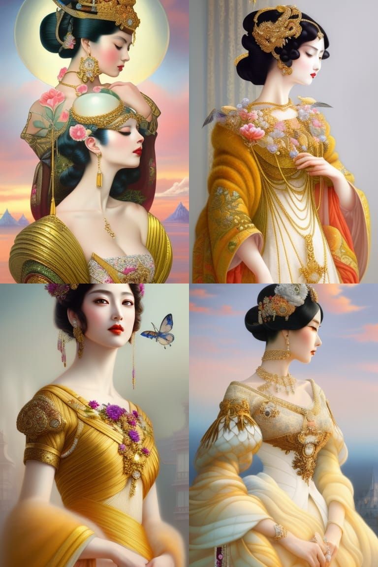 Retro Girl Portrait in Japanese Art Deco Style