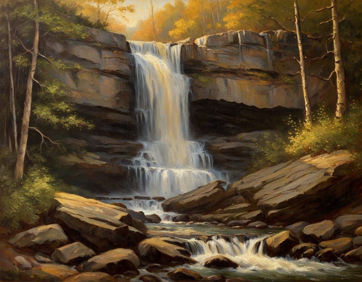 Waterfall Landscape in Dwight William Tryon Style