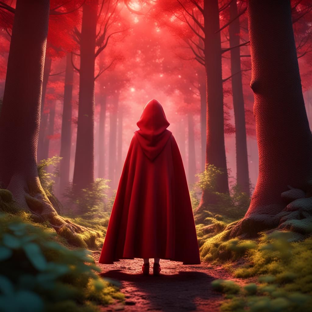Girl in Red Cloak in Forest: Pixar Style 3D Art