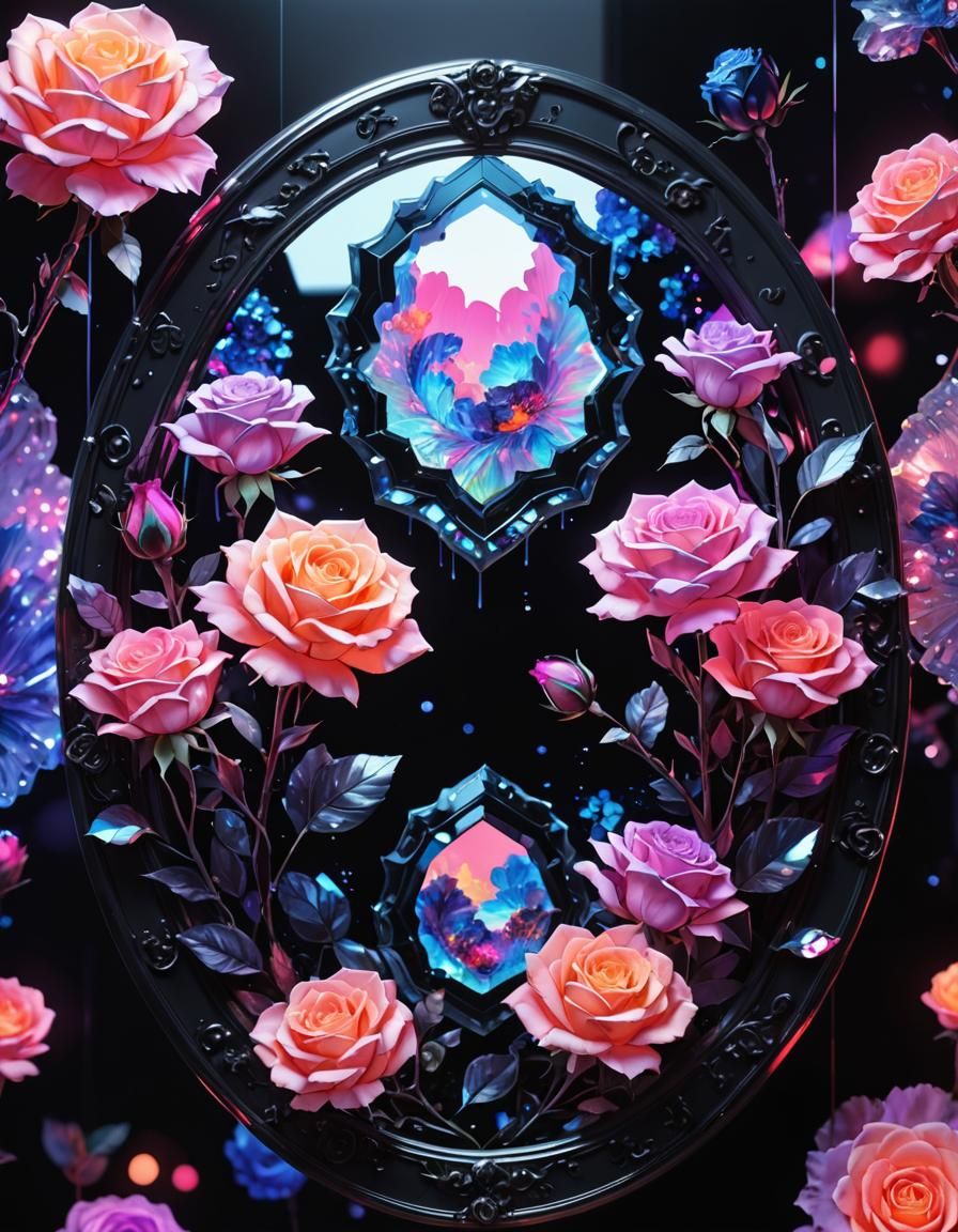 Holographic Geode with Neon Light Watercolor Effect