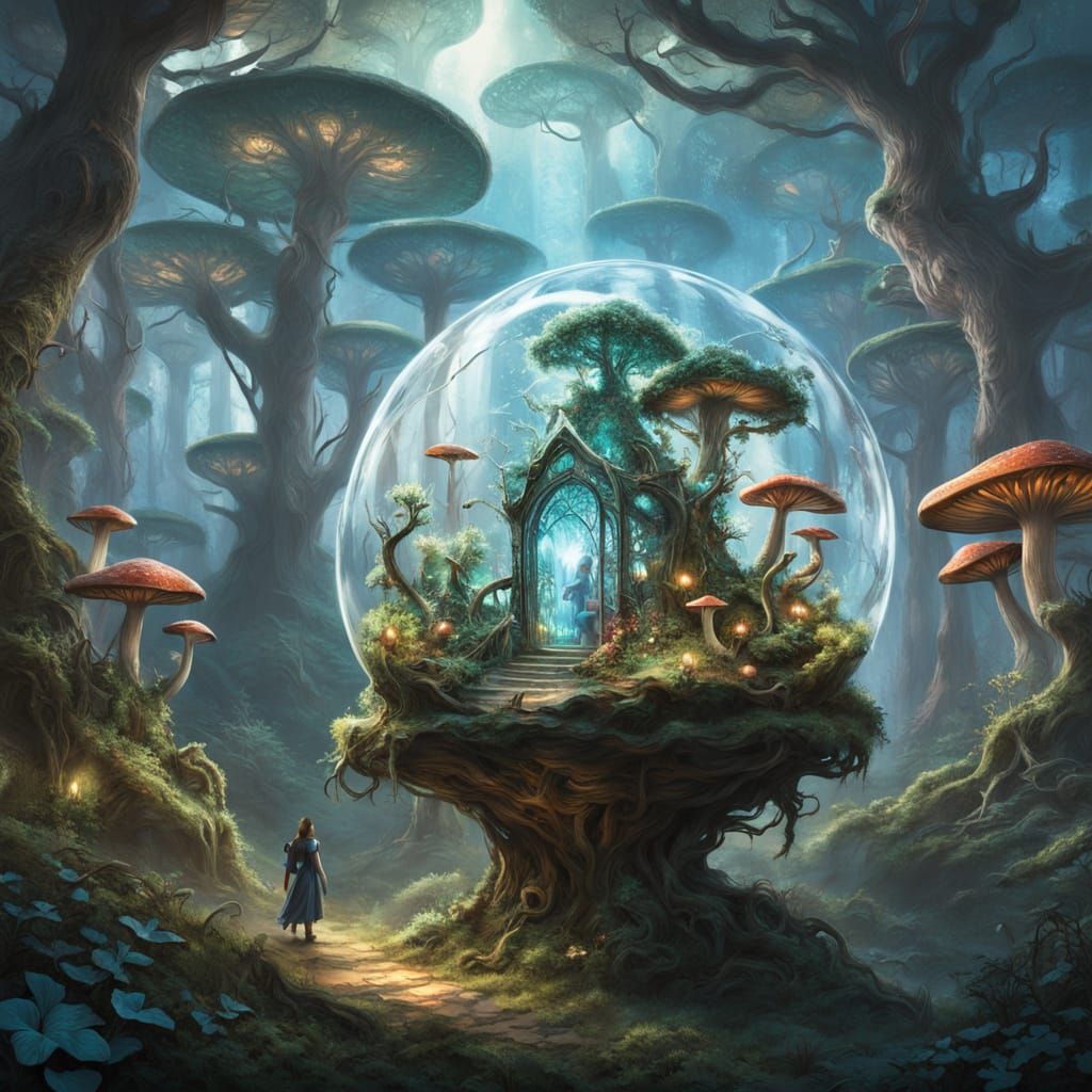 Ancient Forest Terrarium in a Whimsical, Futuristic Style