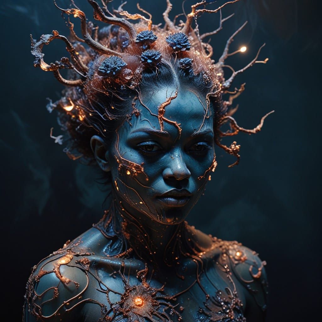 Abstract Portrait in Neon-Lit Depth with Multiple Perspectiv...