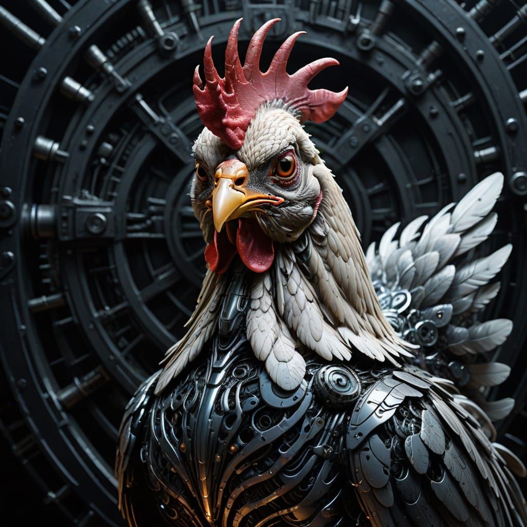 Surreal Chicken in Dark Futuristic Biomechanical Style