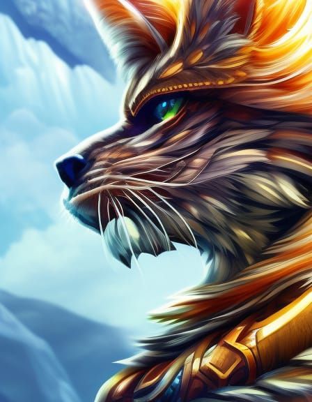 Ethereal Cat Knight in Vibrant Triadic Colors