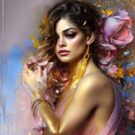 Golden Woman Portrait in Hyperrealistic Style