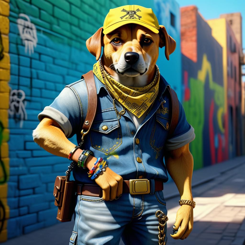 Hyperrealistic Dog Gangster with AR16 in Urban Setting