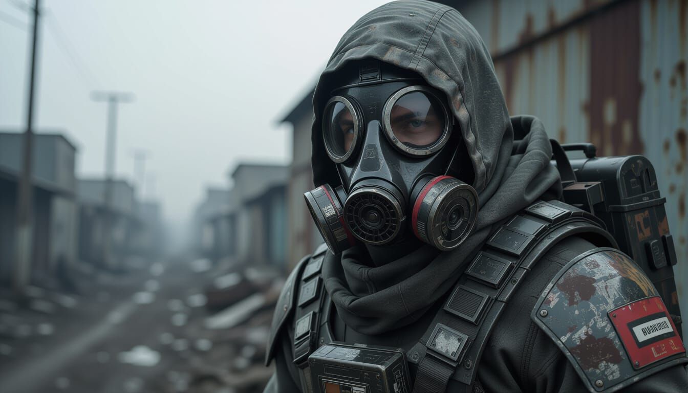 Dystopian Futurepunk Character in Grimy Dystopian Suit