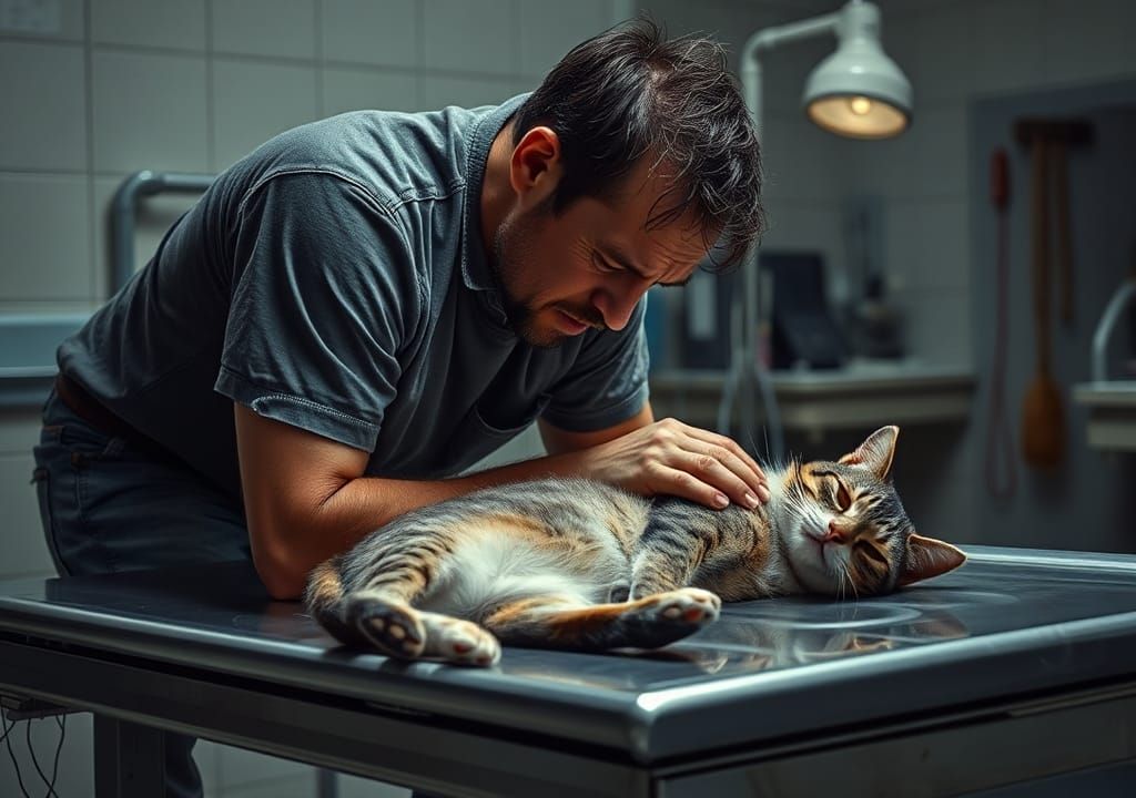 Distraught Man Grieves Over Dead Cat