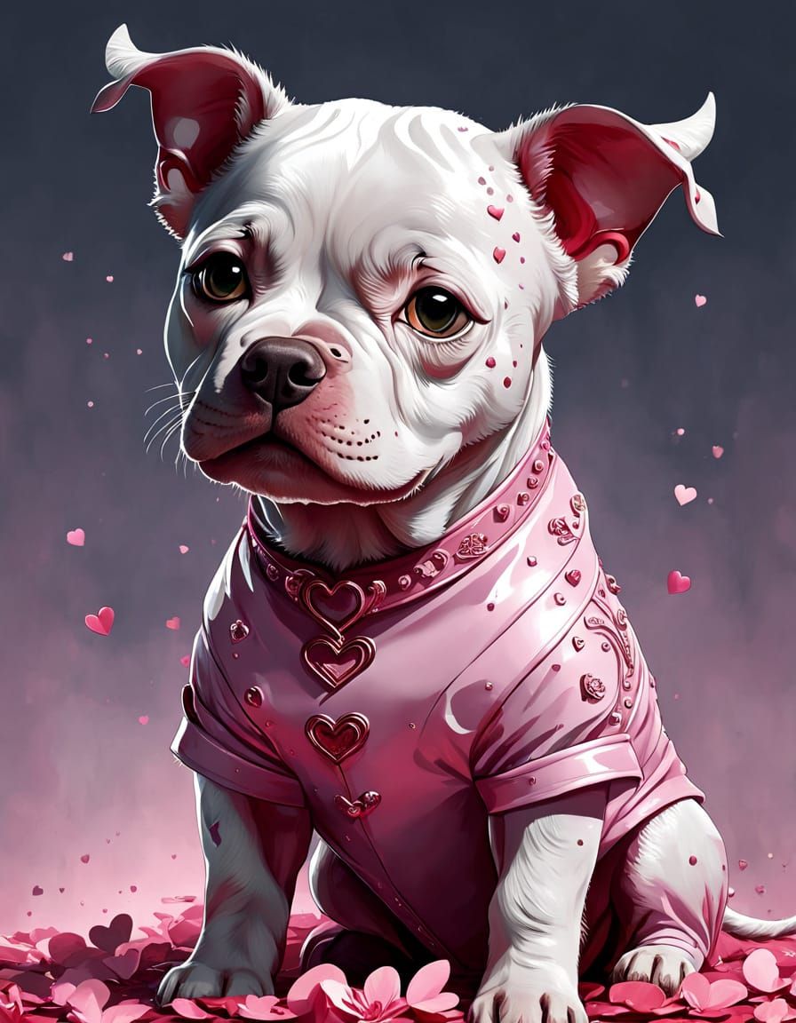 Cute Baby Bull Staffy in Pink for Valentine's Day in Digital...