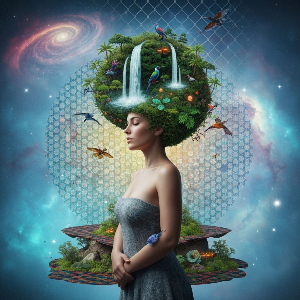 Rainforest Hair: A Bio-Art Collage in Surreal Style