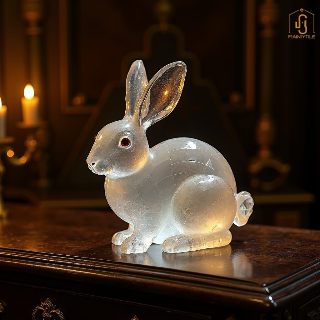 Crystal Rabbit on Ornate Dresser in Art Nouveau Style