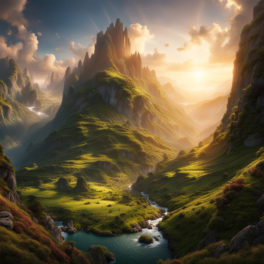 Magical Valley with Mythical Creatures: Digital Matte Painti...