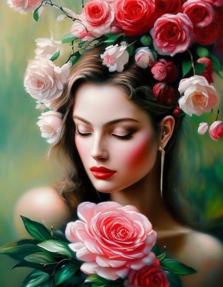 Rose Fairy with Flowers, Hyperrealistic Painting