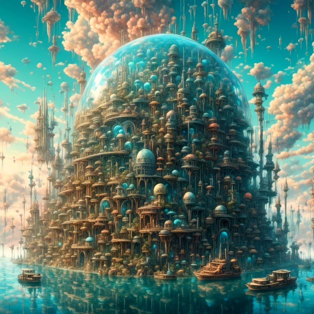 Underwater City Inside Holographic Head