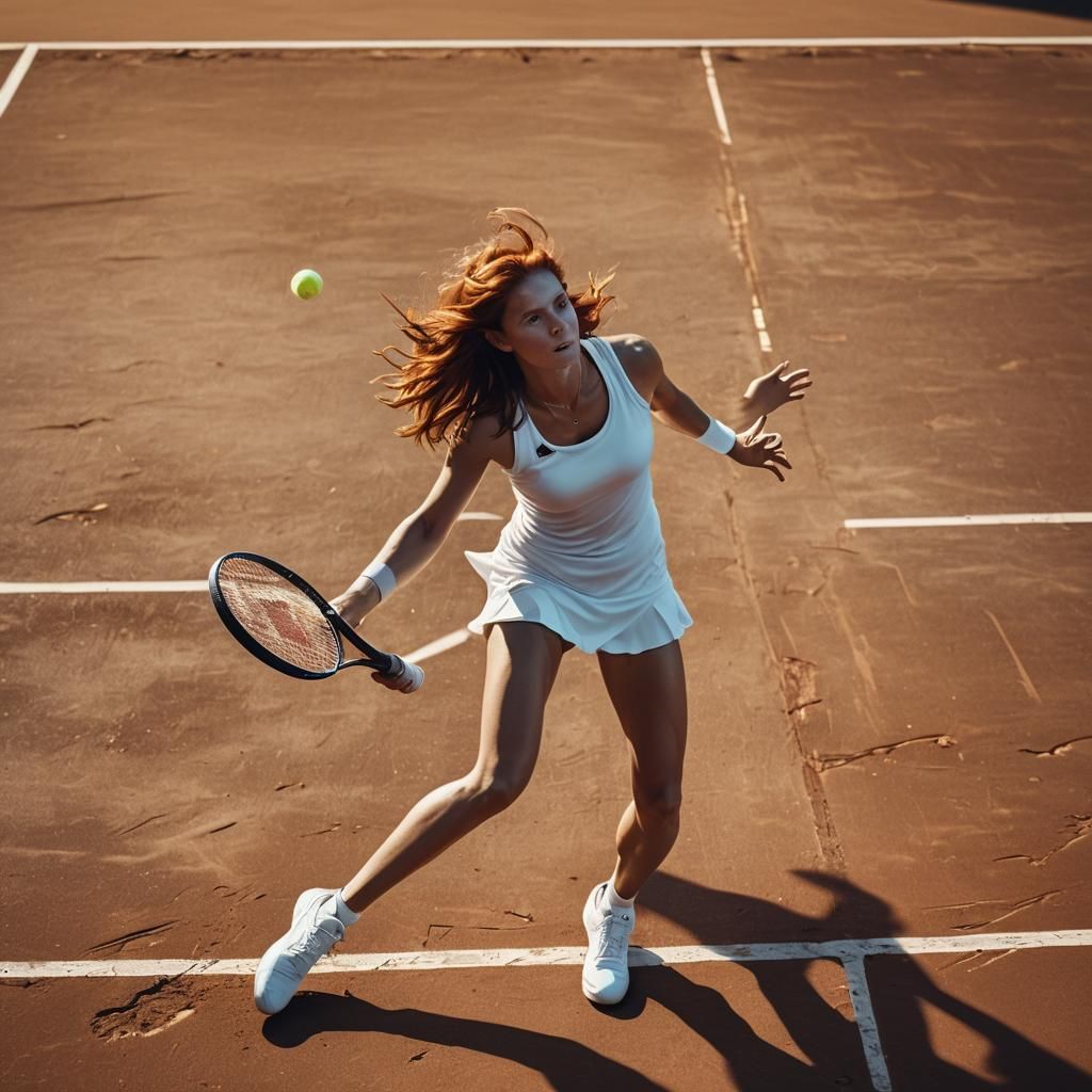 Auburn-Haired Tennis Player on Mars in Sci-Fi Style
