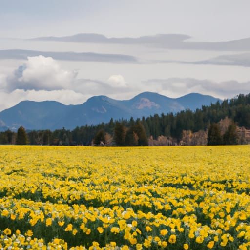 Daffodil Fields in Mountain Valley Landscape