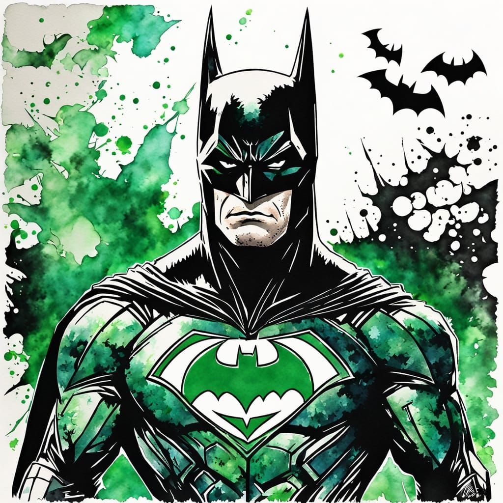 Batman and Green Lantern Fusion in Watercolor