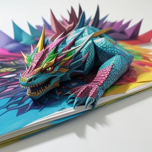 Majestic Origami Dragon in Vibrant Acrylic Style