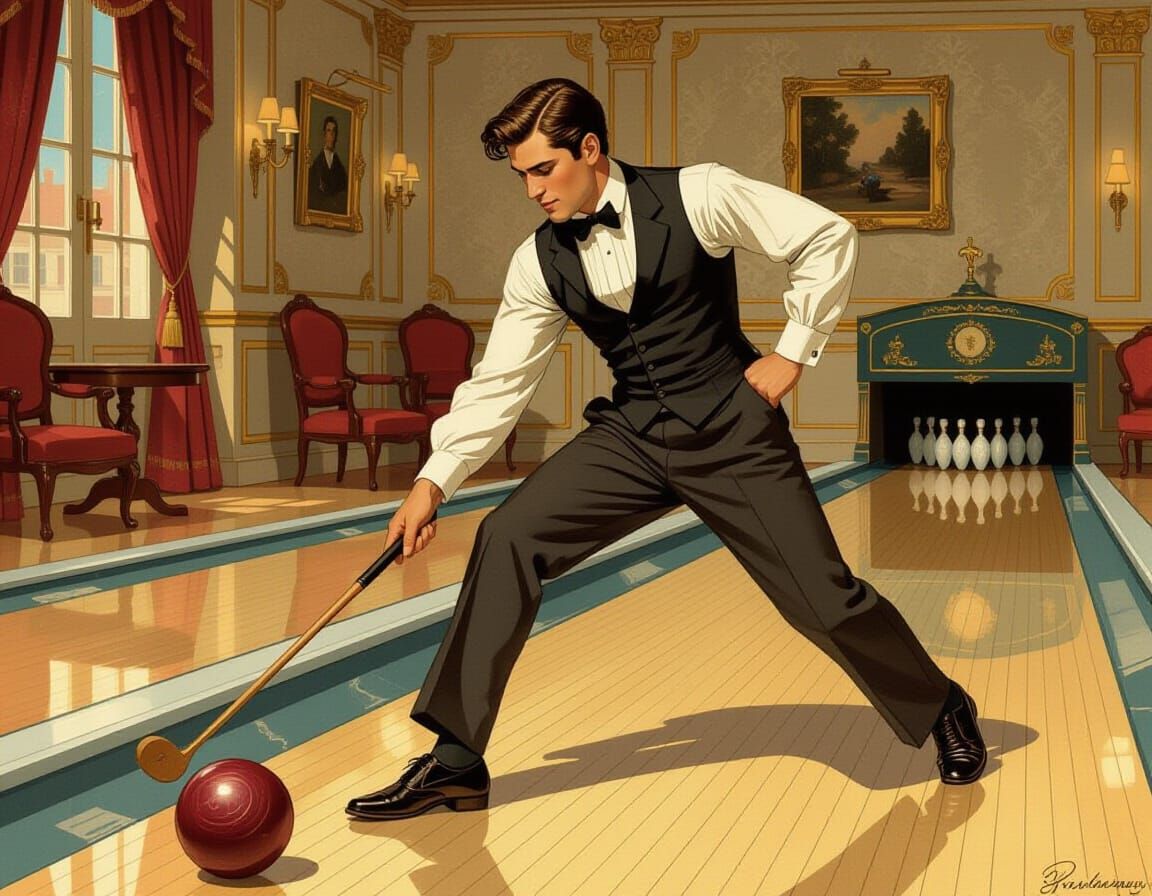 Regency Gentleman Bowling in Classic Illustration Style