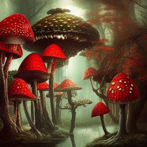 Detailed Fly Agaric Mushroom Digital Matte Painting