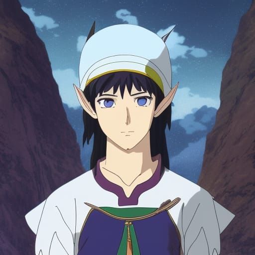 Anime Elf with Eagle in Ghibli Style