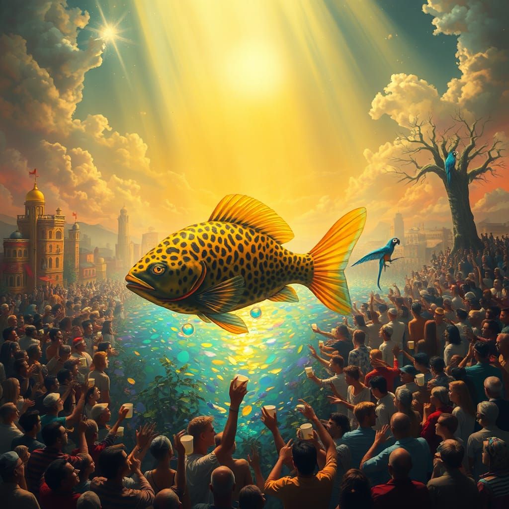 Dreamlike Scene with Leopard Fish and Milk of Light