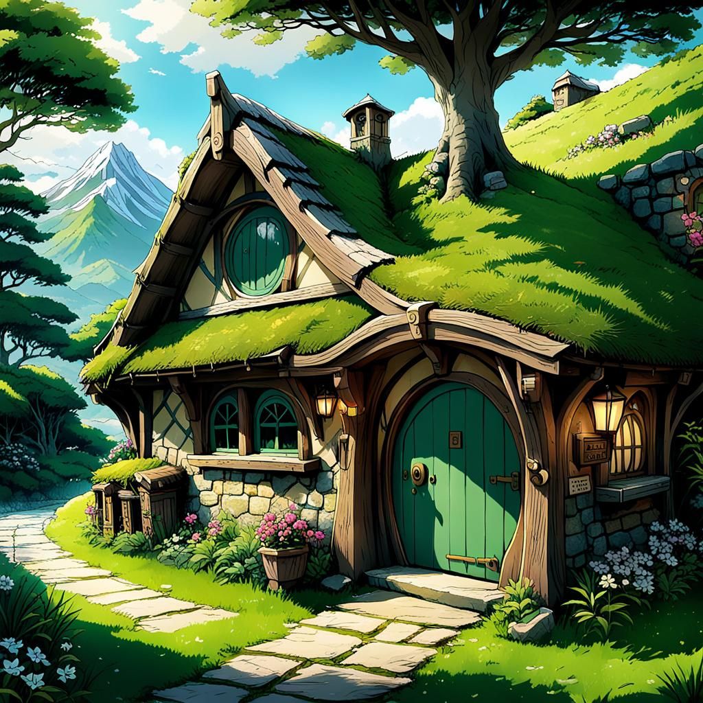 Anime Hobbit House with Mailbox in Studio Trigger Style