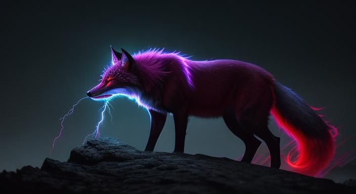Bioluminescent Lightning Fox at Night in HDR