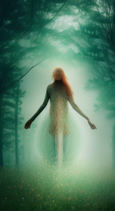 Fate Hybrid Woman in Mycelium Network, Detailed Art